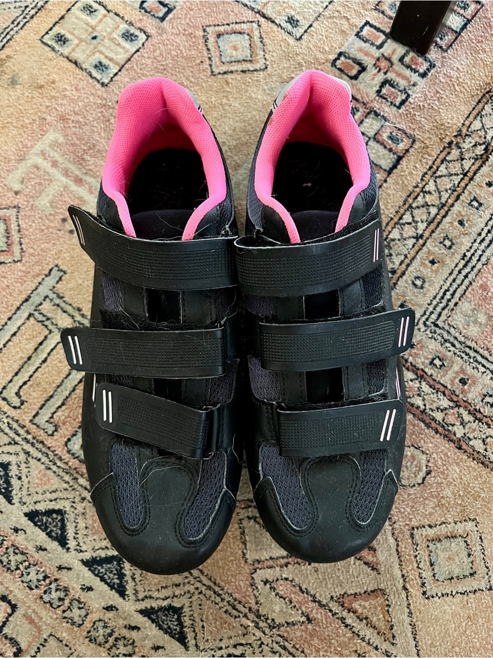 Women's Black Tommaso Cycling Shoes with Pink Lining - Velcro Closure